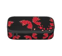 Uusnwaa Large Capacity Zipper Red Heart Butterfly Valentines Print Pencil Case & Pouch,Multi-Slot Stationery Organizer with Mesh Pocket for School