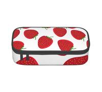 Uusnwaa Large Capacity Zipper Strawberry Print Pencil Case & Pouch,Multi-Slot Stationery Organizer with Mesh Pocket for School