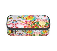 Uusnwaa Large Capacity Zipper Sweet Candy Backdrop Print Pencil Case & Pouch,Multi-Slot Stationery Organizer with Mesh Pocket for School
