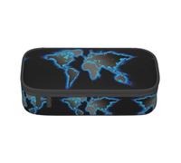 Uusnwaa Large Capacity Zipper World Map Print Pencil Case & Pouch,Multi-Slot Stationery Organizer with Mesh Pocket for School
