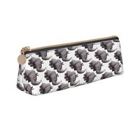 Uusnwaa Leather Angry Rhino Print Pen Case Pencil Bag Pouch with Zipper,Cosmetic Organizer Bag for School Office Woman Man