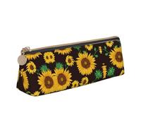 Uusnwaa Leather Beautiful Sunflower Print Pen Case Pencil Bag Pouch with Zipper,Cosmetic Organizer Bag for School Office Woman Man