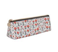 Uusnwaa Leather Cartoon Mushrooms Print Pen Case Pencil Bag Pouch with Zipper,Cosmetic Organizer Bag for School Office Woman Man