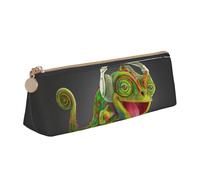 Uusnwaa Leather Chameleon Listen Music Print Pen Case Pencil Bag Pouch with Zipper,Cosmetic Organizer Bag for School Office Woman Man