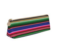 Uusnwaa Leather Colorful Mexican Stripes Print Pen Case Pencil Bag Pouch with Zipper,Cosmetic Organizer Bag for School Office Woman Man