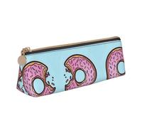 Uusnwaa Leather Donut Print Pen Case Pencil Bag Pouch with Zipper,Cosmetic Organizer Bag for School Office Woman Man