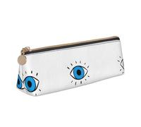 Uusnwaa Leather Evil Eye Print Pen Case Pencil Bag Pouch with Zipper,Cosmetic Organizer Bag for School Office Woman Man