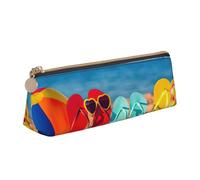 Uusnwaa Leather Flip-Flops On A Sandy Beach Print Pen Case Pencil Bag Pouch with Zipper,Cosmetic Organizer Bag for School Office Woman Man