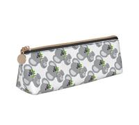 Uusnwaa Leather Green Leaf Koala Print Pen Case Pencil Bag Pouch with Zipper,Cosmetic Organizer Bag for School Office Woman Man