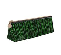 Uusnwaa Leather Green Number Binary Print Pen Case Pencil Bag Pouch with Zipper,Cosmetic Organizer Bag for School Office Woman Man