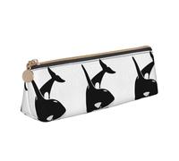Uusnwaa Leather Killer Whale Dolphin Ocean Print Pen Case Pencil Bag Pouch with Zipper,Cosmetic Organizer Bag for School Office Woman Man