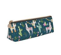 Uusnwaa Leather Llama Animal Alpaca Tropical Cactus Print Pen Case Pencil Bag Pouch with Zipper,Cosmetic Organizer Bag for School Office Woman Man