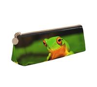 Uusnwaa Leather Lovely Tree Frogs Print Pen Case Pencil Bag Pouch with Zipper,Cosmetic Organizer Bag for School Office Woman Man
