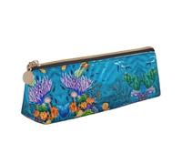 Uusnwaa Leather Ocean Sea Turtle Tropical Fish Starfish Print Pen Case Pencil Bag Pouch with Zipper,Cosmetic Organizer Bag for School Office Woman Man