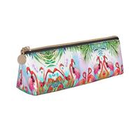 Uusnwaa Leather Painted Flamingo Print Pen Case Pencil Bag Pouch with Zipper,Cosmetic Organizer Bag for School Office Woman Man