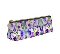 Uusnwaa Leather Pansy Perfection Print Pen Case Pencil Bag Pouch with Zipper,Cosmetic Organizer Bag for School Office Woman Man