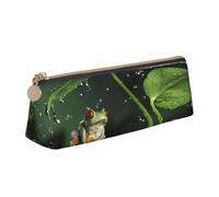 Uusnwaa Leather Peace Tree Frog Print Pen Case Pencil Bag Pouch with Zipper,Cosmetic Organizer Bag for School Office Woman Man