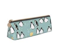 Uusnwaa Leather Penguin Balloon Snowflake Print Pen Case Pencil Bag Pouch with Zipper,Cosmetic Organizer Bag for School Office Woman Man