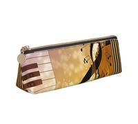 Uusnwaa Leather Piano Violin Music Notes Print Pen Case Pencil Bag Pouch with Zipper,Cosmetic Organizer Bag for School Office Woman Man