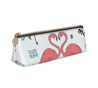 Uusnwaa Leather Pink Flamingo. Print Pen Case Pencil Bag Pouch with Zipper,Cosmetic Organizer Bag for School Office Woman Man