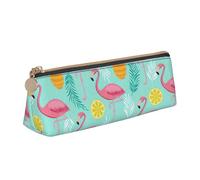 Uusnwaa Leather Pink Flamingo Print Pen Case Pencil Bag Pouch with Zipper,Cosmetic Organizer Bag for School Office Woman Man