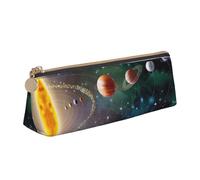 Uusnwaa Leather Planet Space Solar System Print Pen Case Pencil Bag Pouch with Zipper,Cosmetic Organizer Bag for School Office Woman Man