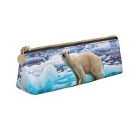 Uusnwaa Leather Polar Bear Ice Print Pen Case Pencil Bag Pouch with Zipper,Cosmetic Organizer Bag for School Office Woman Man