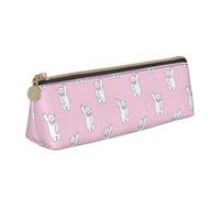 Uusnwaa Leather Polar Bear Pink Print Pen Case Pencil Bag Pouch with Zipper,Cosmetic Organizer Bag for School Office Woman Man