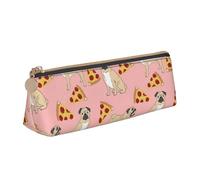 Uusnwaa Leather Pug Pizza Pink Print Pen Case Pencil Bag Pouch with Zipper,Cosmetic Organizer Bag for School Office Woman Man