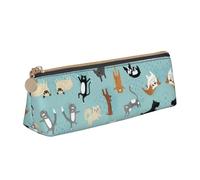 Uusnwaa Leather Raining Cats & Dogs Print Pen Case Pencil Bag Pouch with Zipper,Cosmetic Organizer Bag for School Office Woman Man
