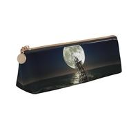 Uusnwaa Leather Sailing Ship in Storm Print Pen Case Pencil Bag Pouch with Zipper,Cosmetic Organizer Bag for School Office Woman Man