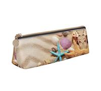 Uusnwaa Leather Shells On The Beach Print Pen Case Pencil Bag Pouch with Zipper,Cosmetic Organizer Bag for School Office Woman Man
