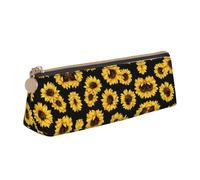 Uusnwaa Leather Spring Sunflowers Retro Flowers Print Pen Case Pencil Bag Pouch with Zipper,Cosmetic Organizer Bag for School Office Woman Man
