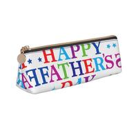 Uusnwaa Leather Stars and Happy Fathers Day Print Pen Case Pencil Bag Pouch with Zipper,Cosmetic Organizer Bag for School Office Woman Man