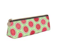Uusnwaa Leather Watermelon Green Print Pen Case Pencil Bag Pouch with Zipper,Cosmetic Organizer Bag for School Office Woman Man