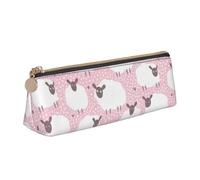 Uusnwaa Leather White Sheep On Pink Background Print Pen Case Pencil Bag Pouch with Zipper,Cosmetic Organizer Bag for School Office Woman Man