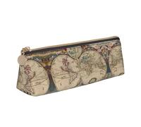 Uusnwaa Leather World Map Retro Print Pen Case Pencil Bag Pouch with Zipper,Cosmetic Organizer Bag for School Office Woman Man