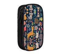 Uusnwaa Owl Rabbit Bird Fox Print Pencil Case,Oxford Cloth Pencil Bag Storage Pouch,Multifunctional Pencil Pouch with Compartmens