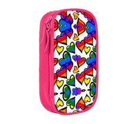 Uusnwaa Rainbow Colored Gay Pride Hearts Print Pencil Case,Oxford Cloth Pencil Bag Storage Pouch,Multifunctional Pencil Pouch with Compartmens