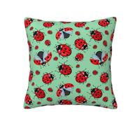Uusnwaa Red Ladybugs On A Blue Background Printed Soft Throw Pillow Covers 18x18 Inch,Invisible Zipper Cushion Cover,Machine Washable Home Decor For Sofa Couch Bedroom Living Room