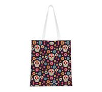 Uusnwaa Reusable Mexican Skull Print Tote Bag,Large Shopping Grocery Bag,Lightweight Washable Shoulder Tote For Travel,Work,School