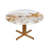 Uusnwaa Seashells Starfish On Beach Print Round Fitted Tablecloth,Waterproof Stain Resistant Washable Table Cover For 40"-50" Tables,Party Wedding