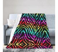 Uusnwaa Soft Cosy Fleece Warm Throw Colorful Rainbow Zebra Print Blanket