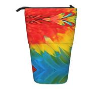 Uusnwaa Telescopic Stand Up Fantastic Parrot Feather Print Pencil Case Retractable Pen Holder Stationery Pouch for School Office Daily Use