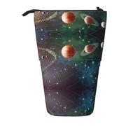 Uusnwaa Telescopic Stand Up Planet Space Solar System Print Pencil Case Retractable Pen Holder Stationery Pouch for School Office Daily Use
