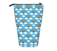 Uusnwaa Telescopic Stand Up Rainbow Clouds Raindrop Print Pencil Case Retractable Pen Holder Stationery Pouch for School Office Daily Use