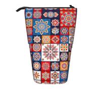 Uusnwaa Telescopic Stand Up Retro Flowwer Print Pencil Case Retractable Pen Holder Stationery Pouch for School Office Daily Use