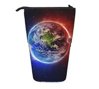 Uusnwaa Telescopic Stand Up Space Planet Earth Print Pencil Case Retractable Pen Holder Stationery Pouch for School Office Daily Use