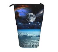 Uusnwaa Telescopic Stand Up Space Planet Print Pencil Case Retractable Pen Holder Stationery Pouch for School Office Daily Use