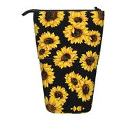Uusnwaa Telescopic Stand Up Spring Sunflowers Retro Flowers Print Pencil Case Retractable Pen Holder Stationery Pouch for School Office Daily Use